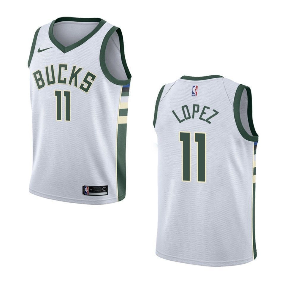 Milwaukee Bucks 11 Brook Lopez Association Swingman White NBA Jersey Men's