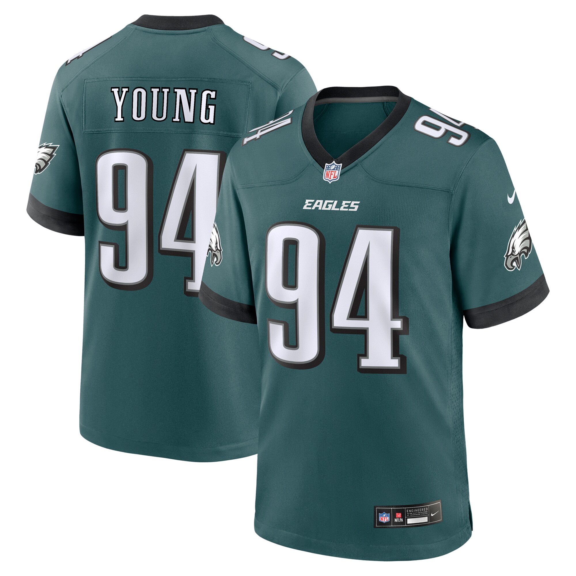Philadelphia Eagles Byron Young Midnight Green Team Game NFL Jersey Men's