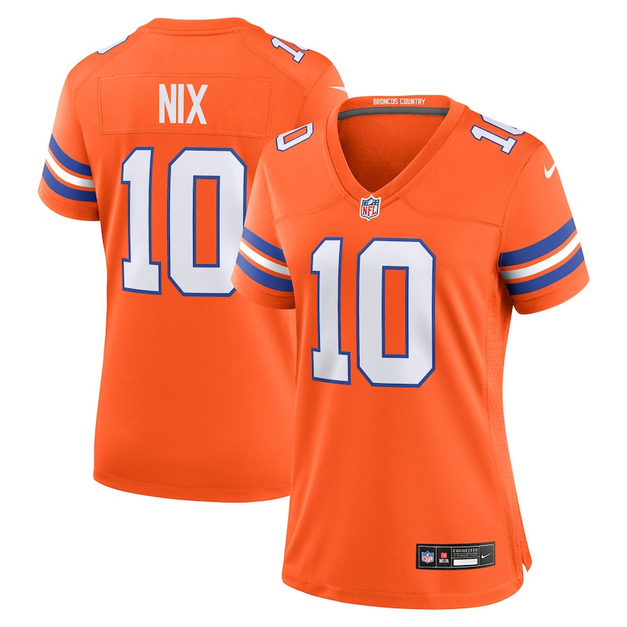 Bo Nix 10 Denver Broncos Mile High Collection 1977 Throwback Player Game Orange NFL Jersey Women's