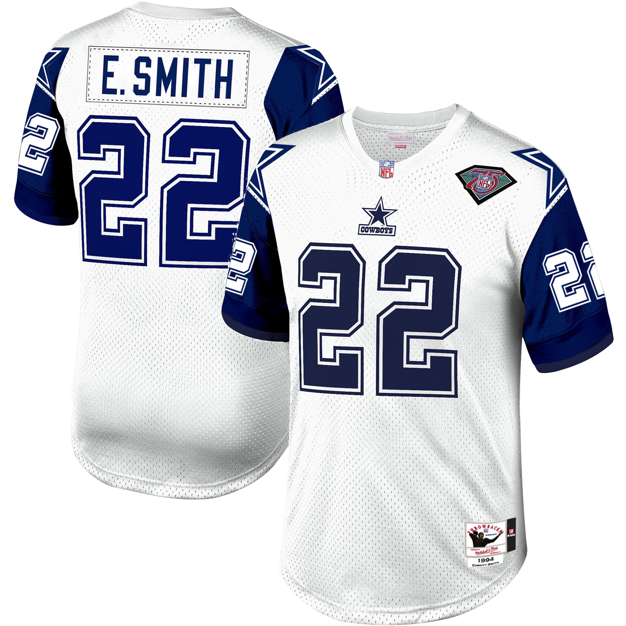 Dallas Cowboys 1996 Emmitt Smith Mitchell Ness White Throwback Retired Player NFL Jersey Men's