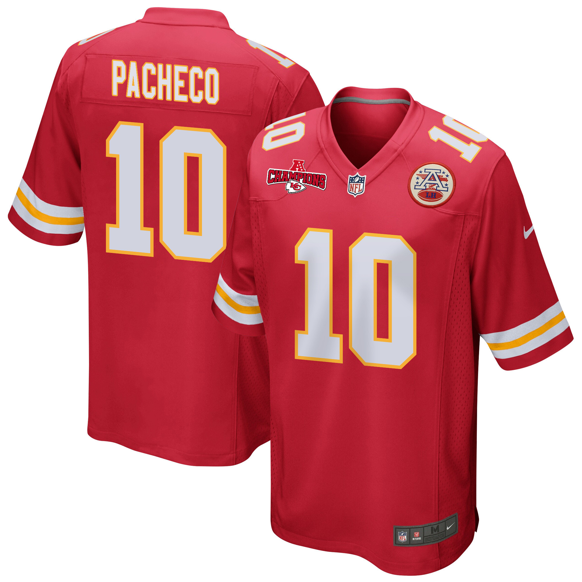 Isiah Pacheco 10 Kansas City Chiefs AFC Champions Patch Game Red NFL Jersey Men's