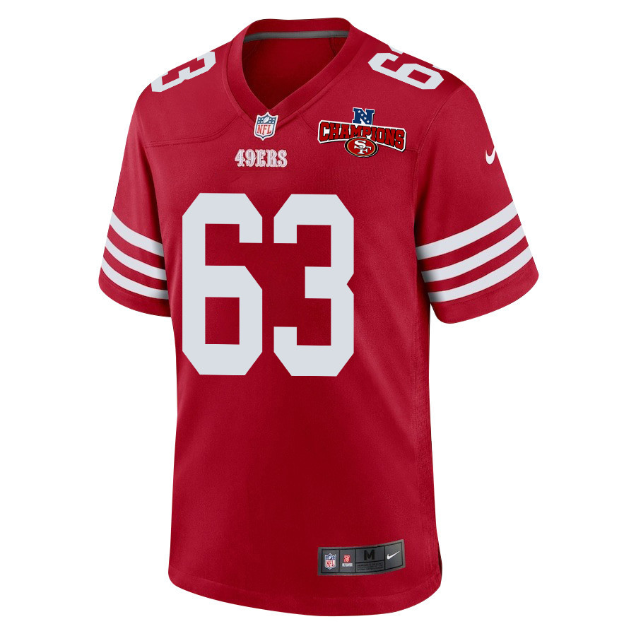 Nick Zakelj 63 San Francisco 49ers NFC Champions Patch Game Scarlet NFL Jersey Men's