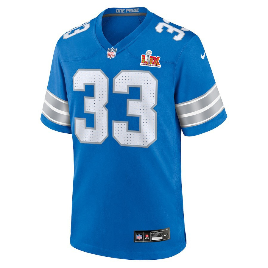 Sione Vaki #33 Detroit Lions Super Bowl LIX Blue NFL Jersey Men's
