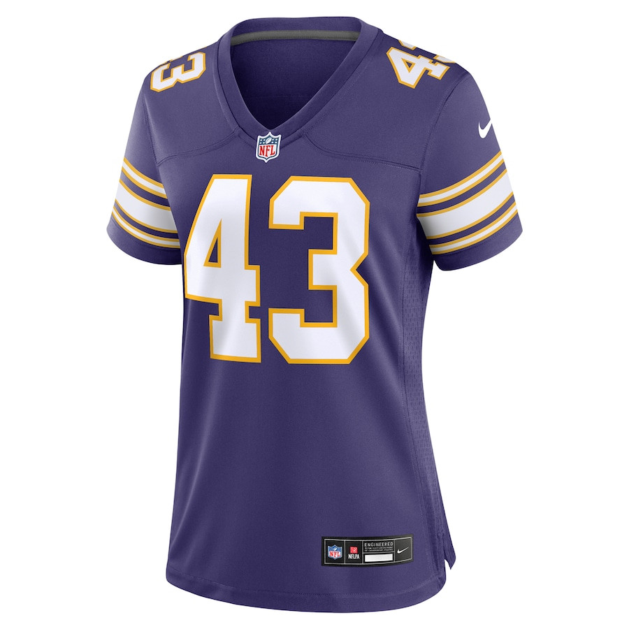 Andrew Van Ginkel 43 Minnesota Vikings Alternate Game Purple NFL Jersey Women's