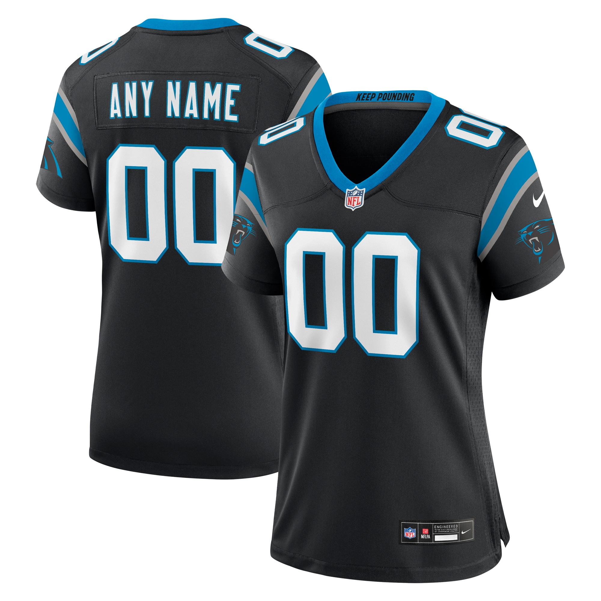 Carolina Panthers Black Custom Game NFL Jersey Women's
