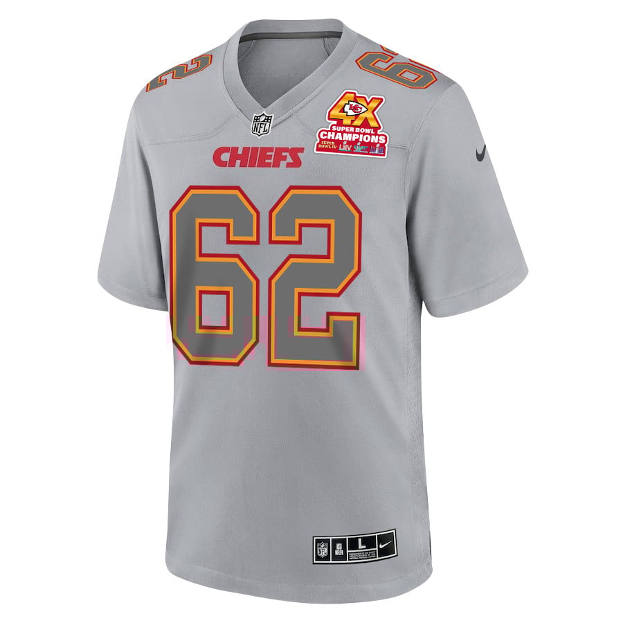 Joe Thuney 62 Kansas City Chiefs Super Bowl LVIII Champions 4X Atmosphere Fashion Game Gray NFL Jersey Men's