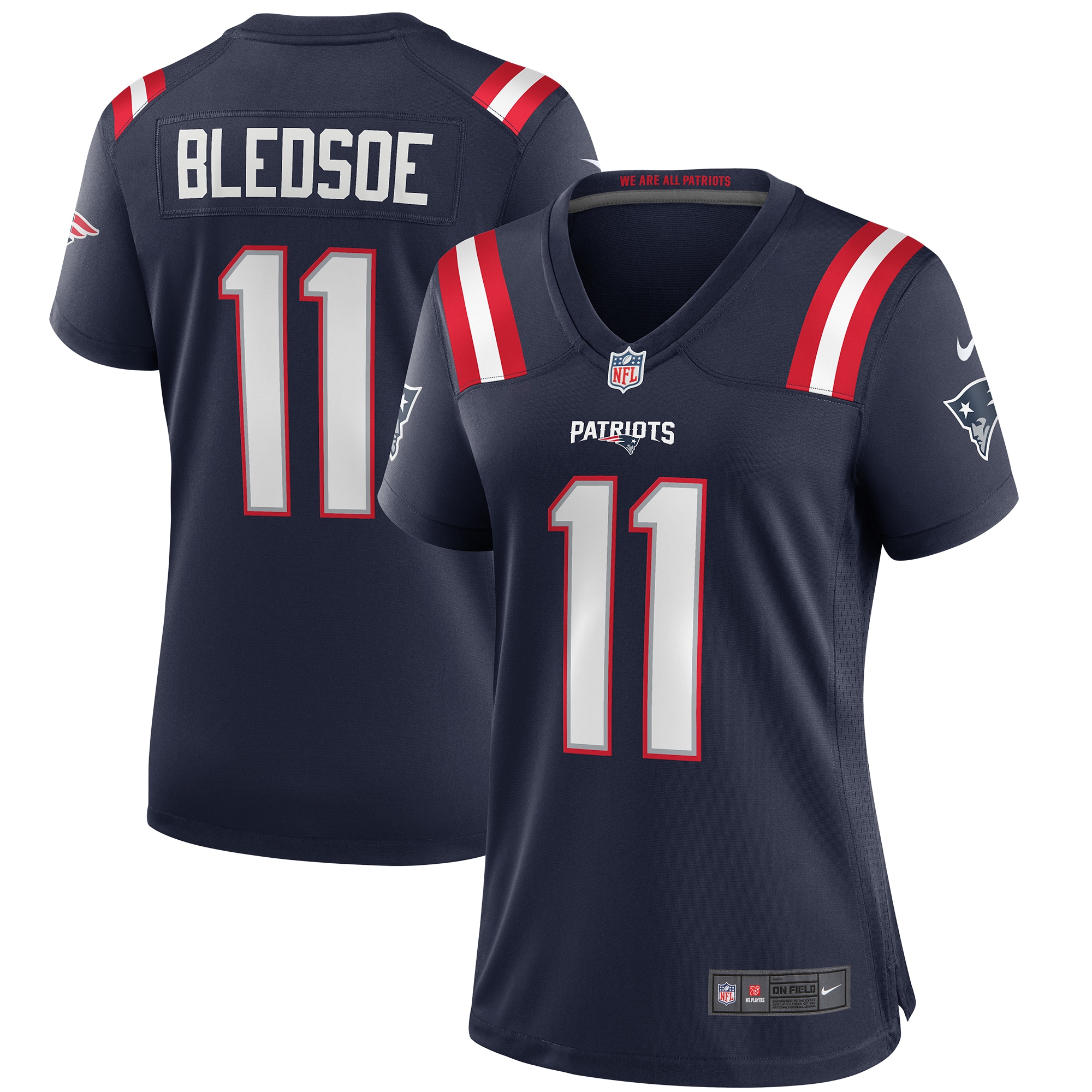 New England Patriots Drew Bledsoe Navy Game Retired Player NFL Jersey Women's