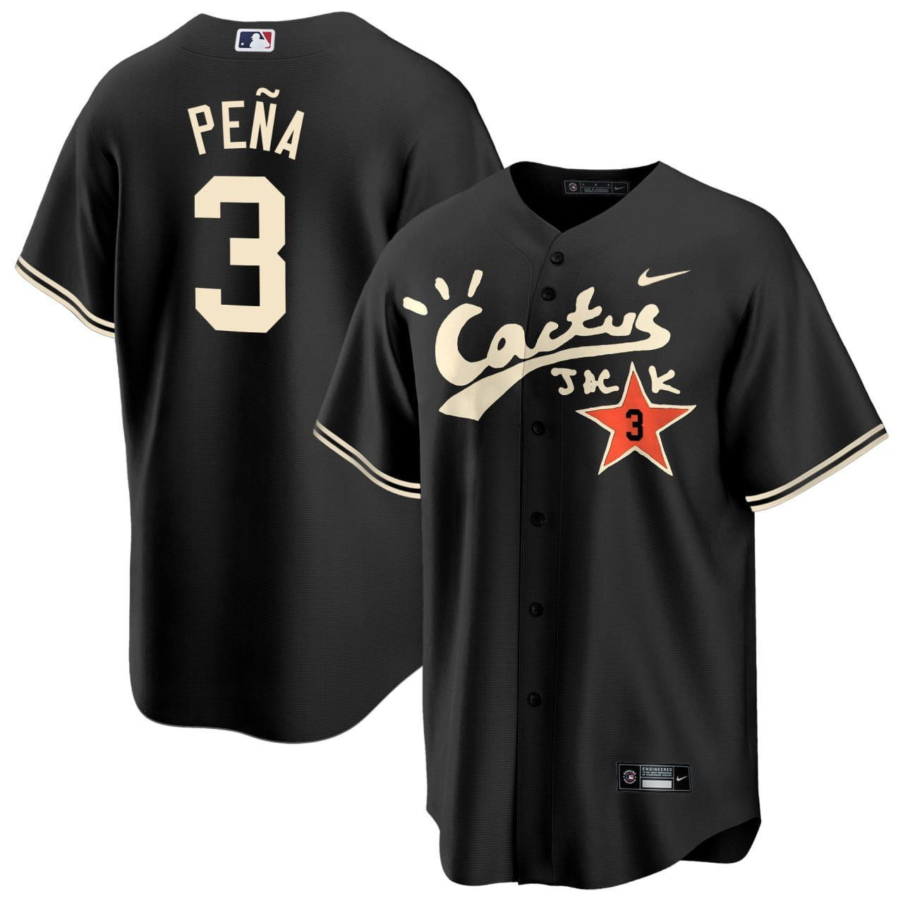 Jeremy Pena 3 Houston Astros Cactus Jack Black Men MLB Jersey Men's