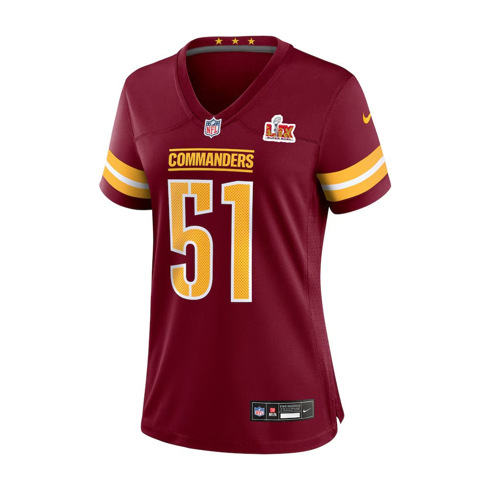 Bobby Hart #51 Washington Commanders Super Bowl LIX Burgundy NFL Jersey Women's