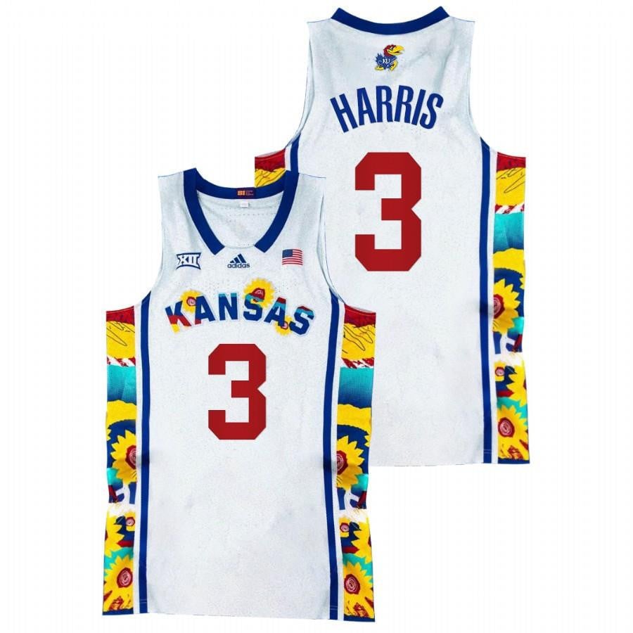 Kansas Jayhawks Dajuan Harris 3 202 White Sunflower Showdown NCAA Jersey Men's