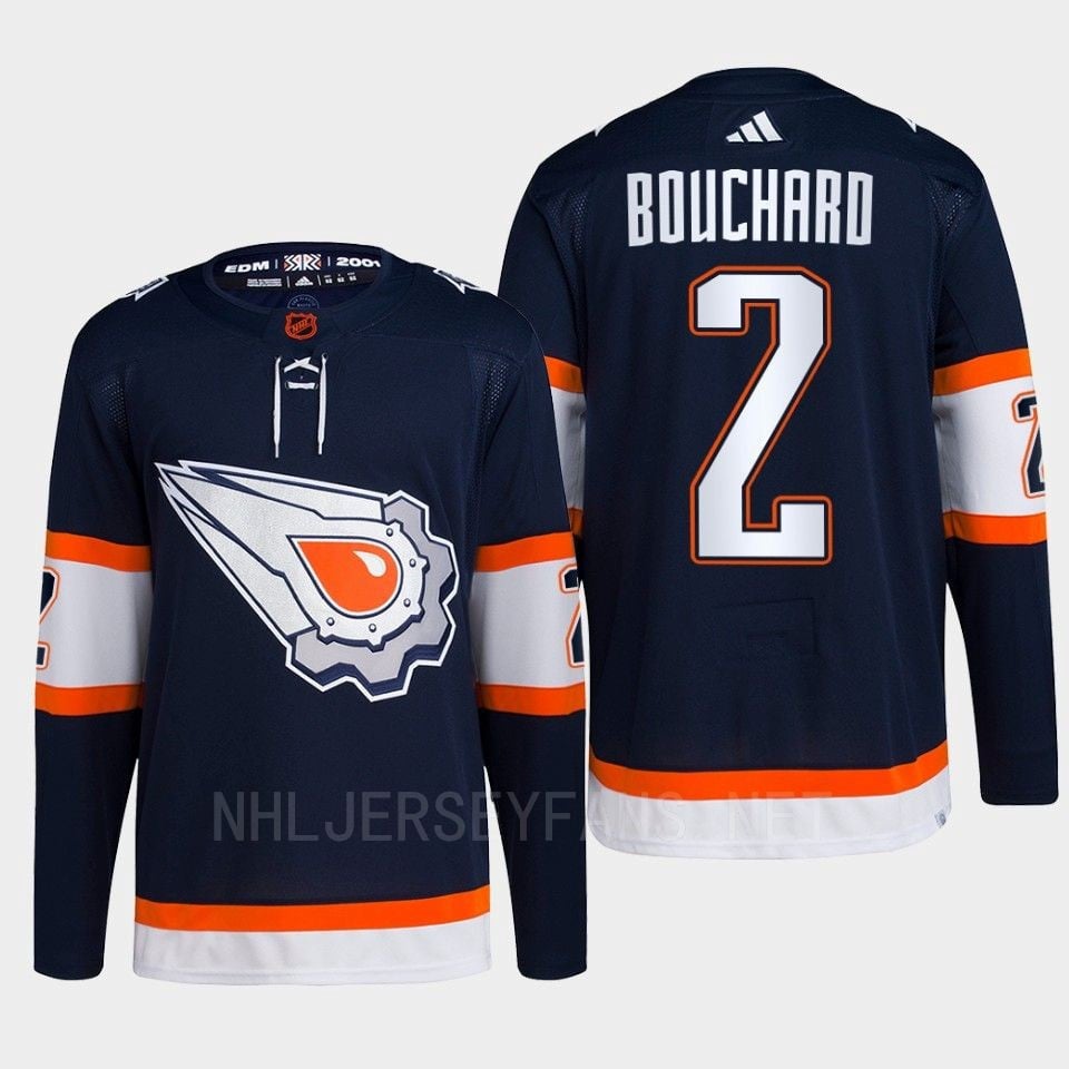 Edmonton Oilers Evan Bouchard 2 Navy Primegreen Reverse Retro 2.0 2022 NHL Jersey Men's