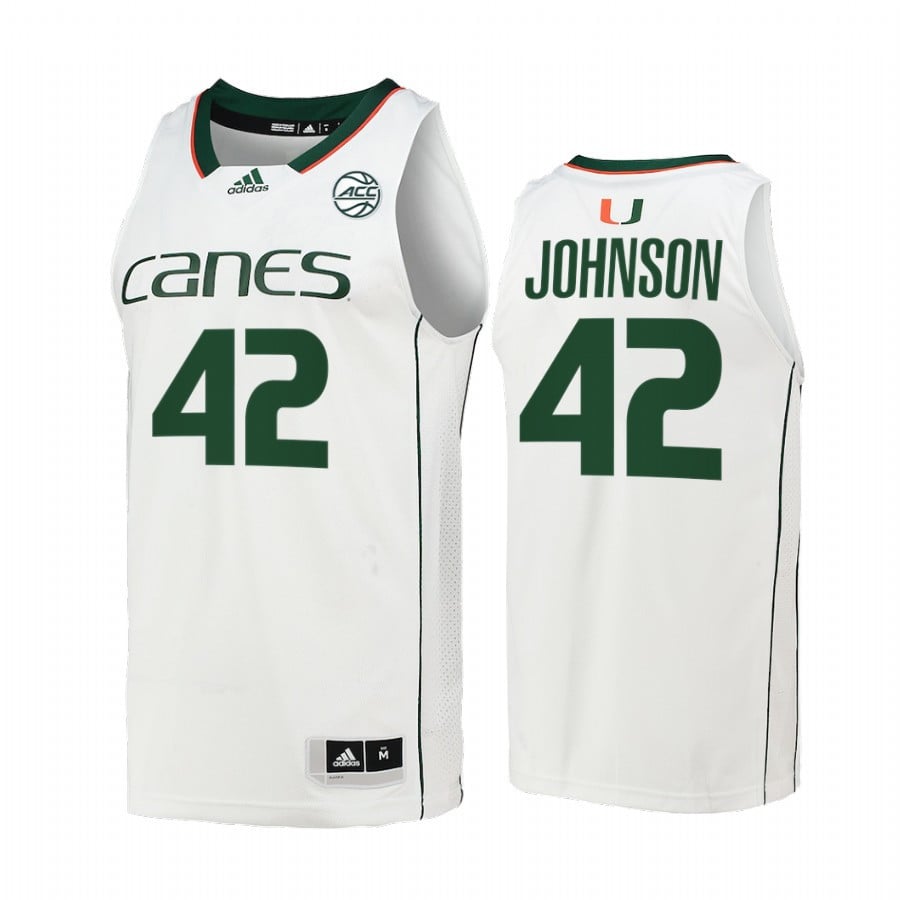 Miami Hurricanes Reggie Johnson 42 College White Uniform NCAA Jersey Men's