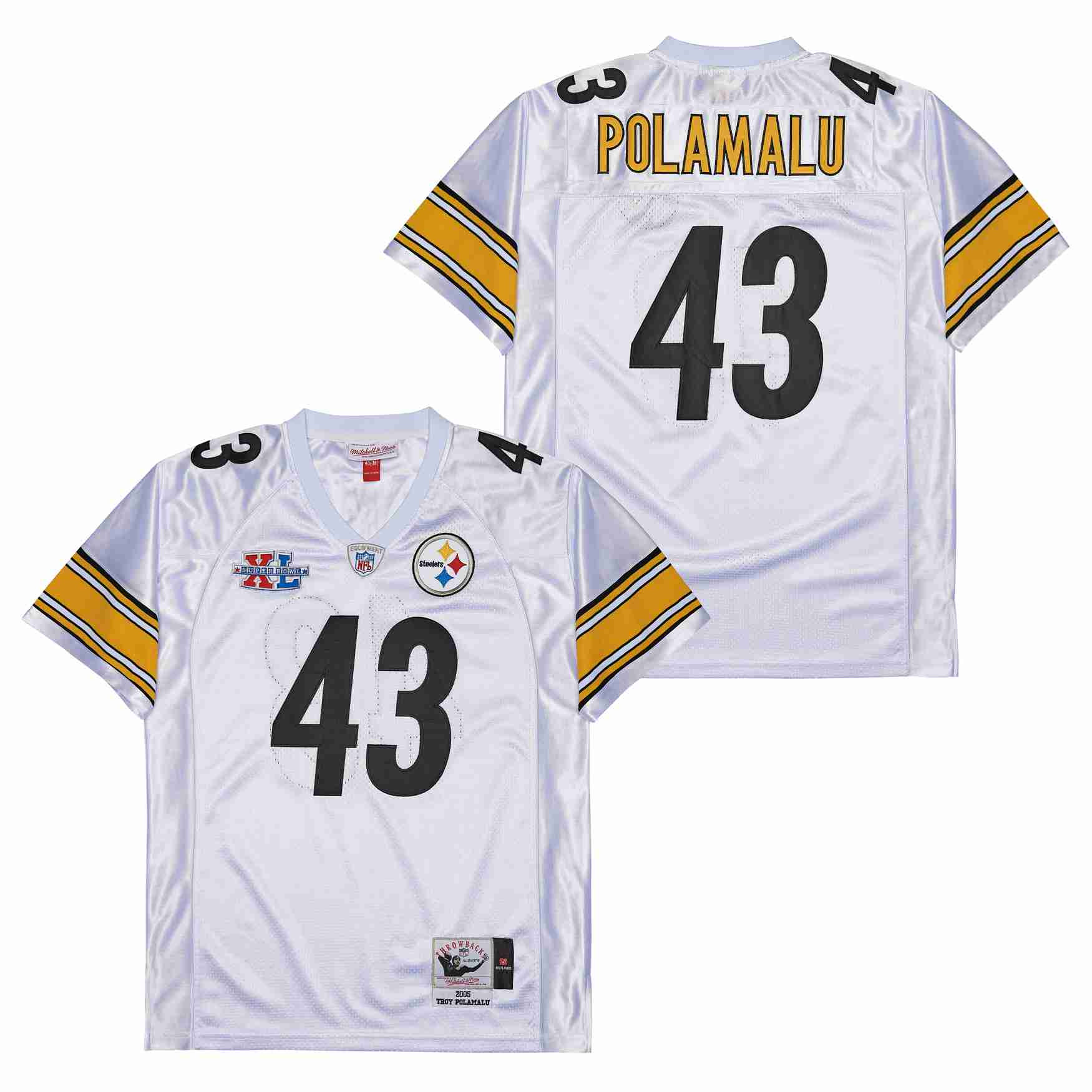 Troy Polamalu 43 Pittsburgh Steelers Super Bowl XL Retro Throwback White NFL Jersey Men's