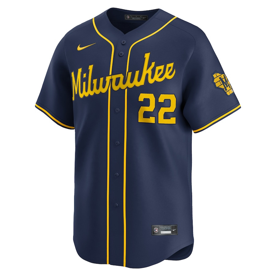 Christian Yelich 22 Milwaukee Brewers Alternate Limited Navy MLB Jersey Men's