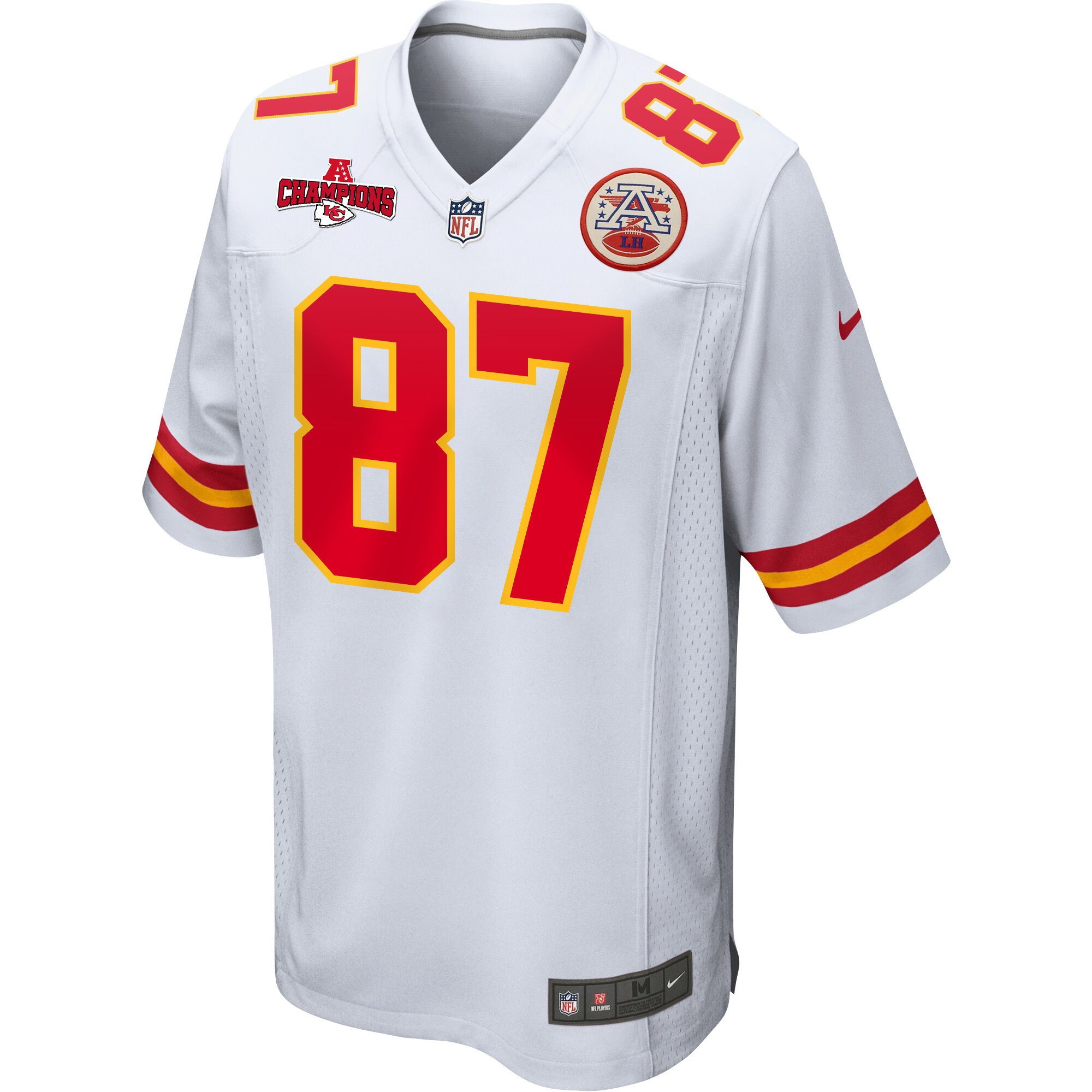 Travis Kelce 87 Kansas City Chiefs AFC Champions Patch Game White NFL Jersey Men's