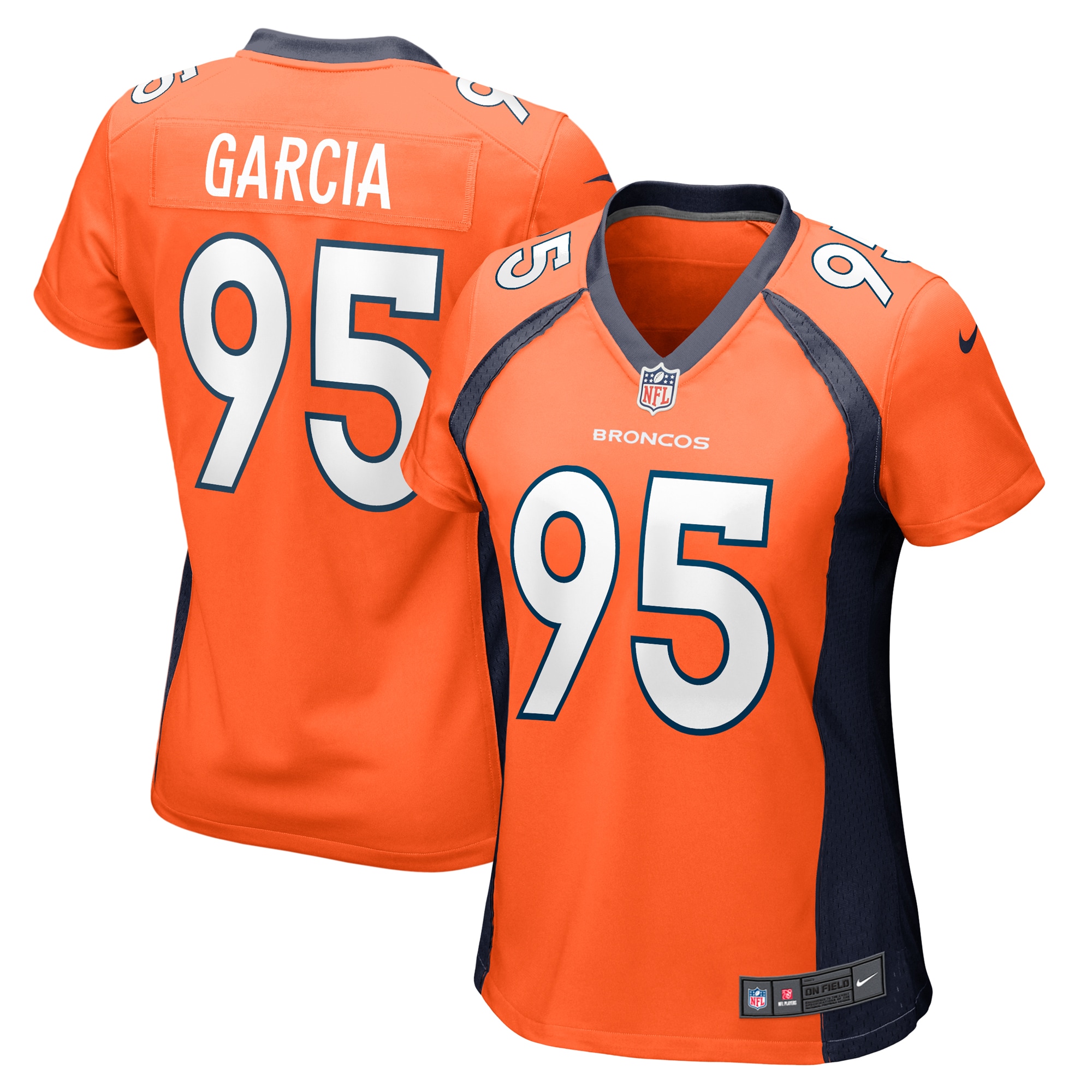 Denver Broncos Elijah Garcia Orange Team Game NFL Jersey Women's