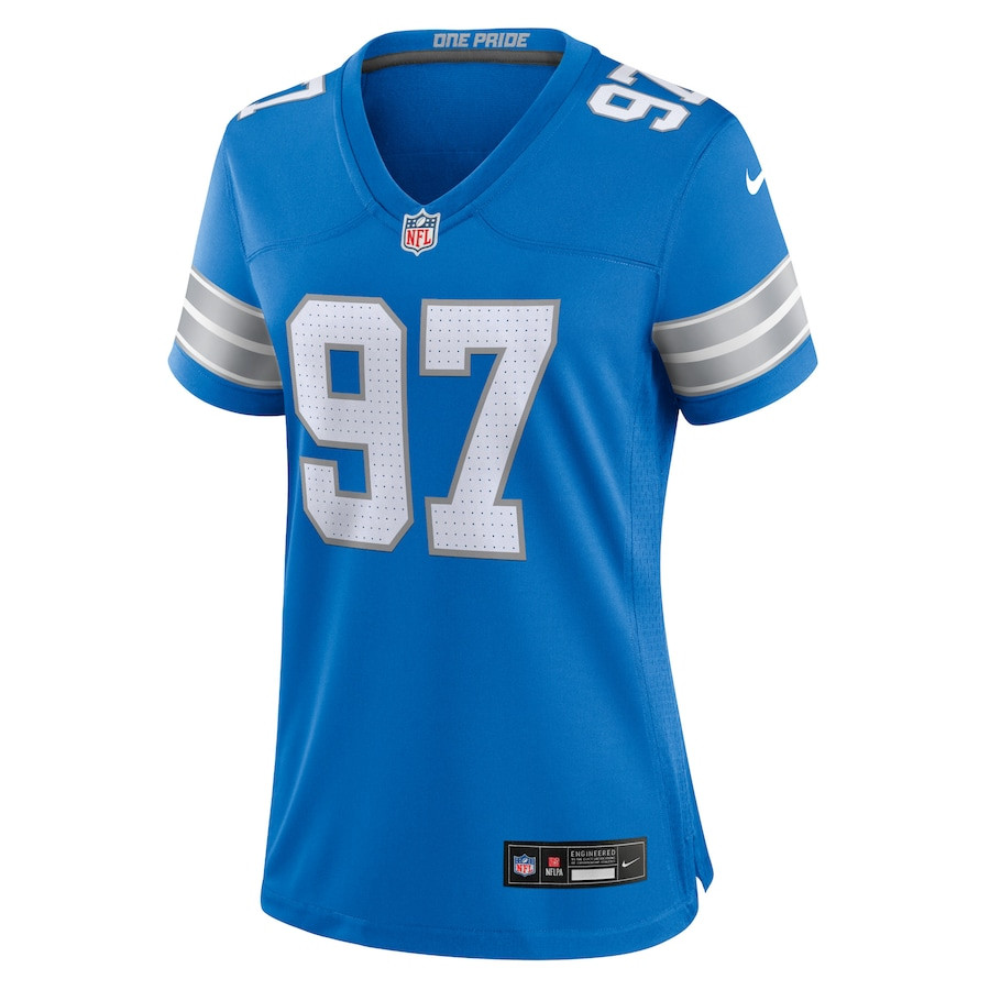 Aidan Hutchinson 97 Detroit Lions Team Game Blue NFL Jersey Women's