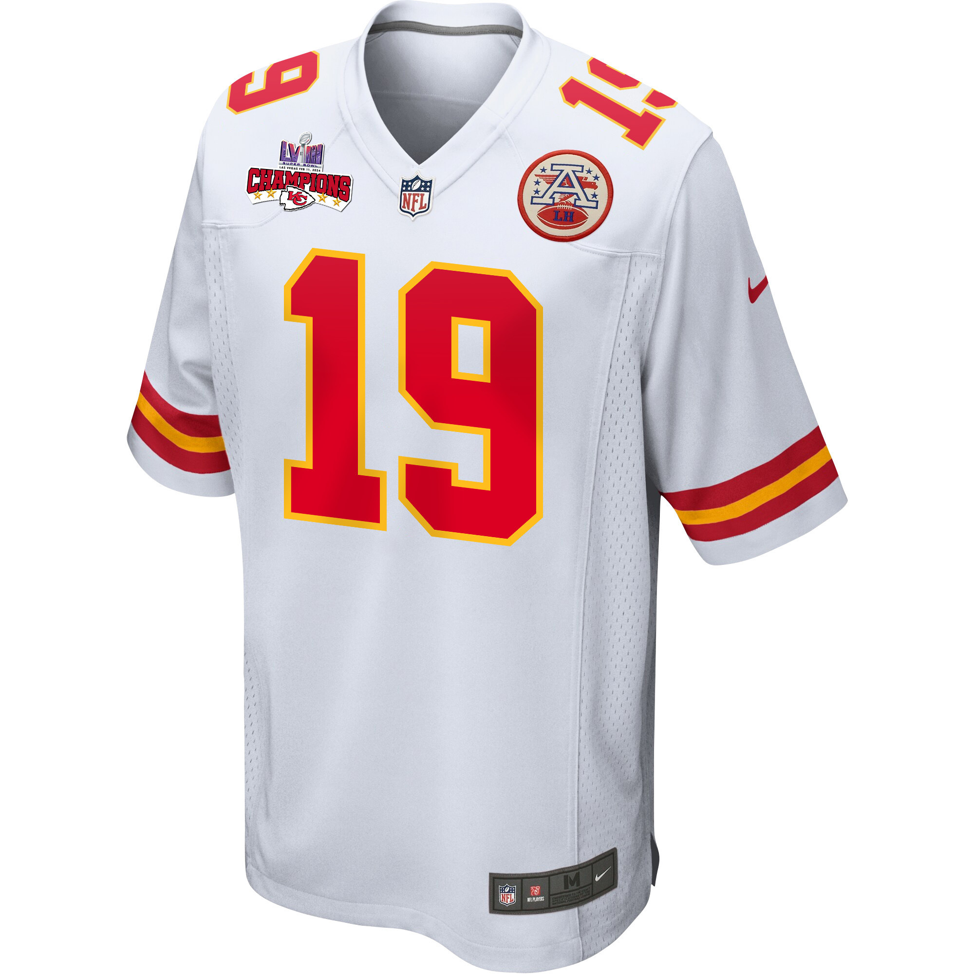 Kadarius Toney 19 Kansas City Chiefs Super Bowl LVIII Champions 4 Stars Patch Game White NFL Jersey Men's