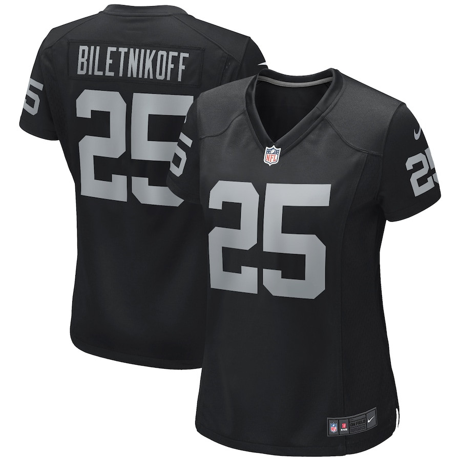 Fred Biletnikoff 25 Las Vegas Raiders Game Retired Black NFL Jersey Women's