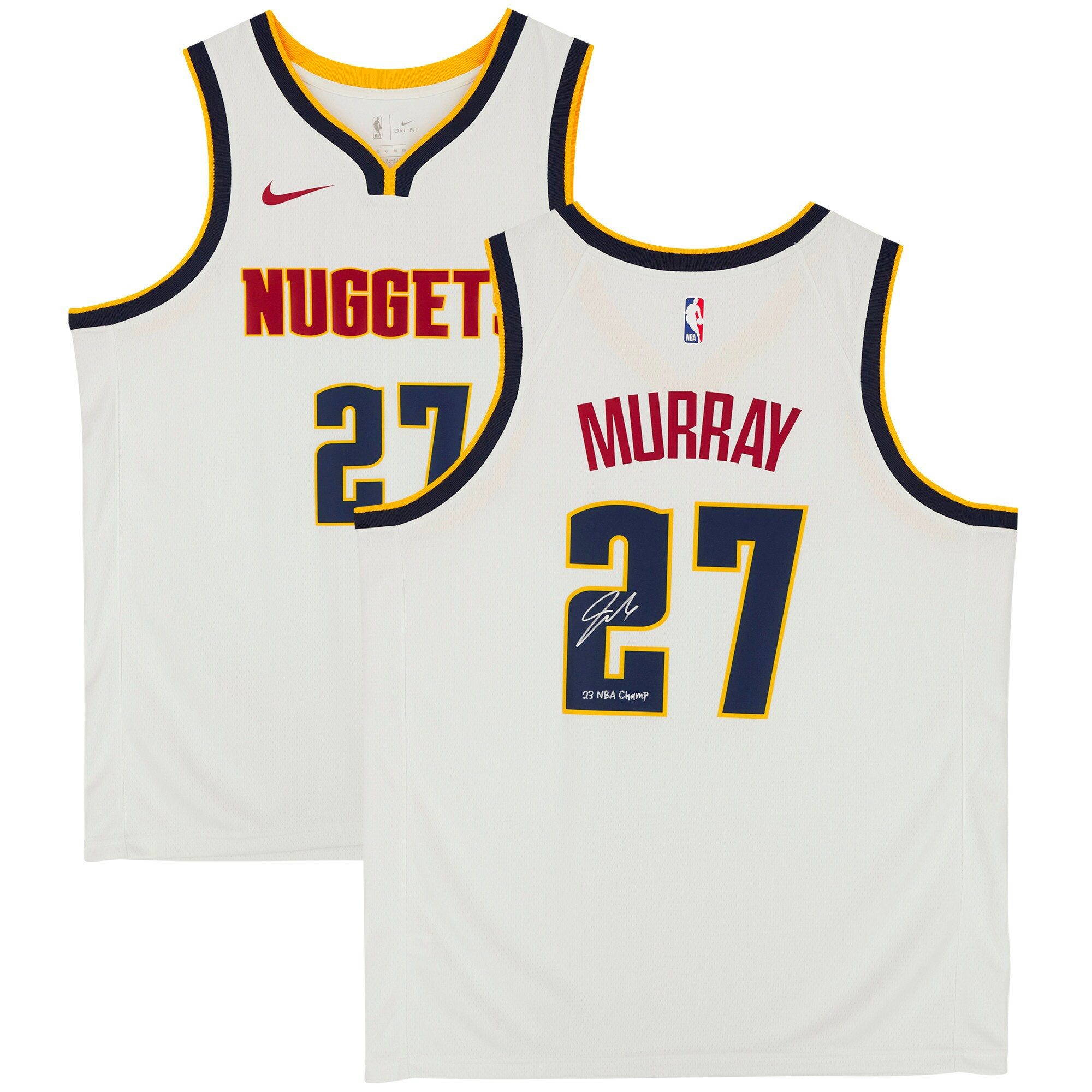 Jamal Murray 27 Denver Nuggets 2023 Finals Champions with & #8220;23 Champ& #8221 White NBA Jersey Men's