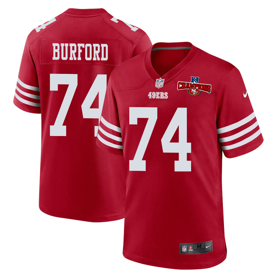 Spencer Burford 74 San Francisco 49ers NFC Champions Patch Game Scarlet NFL Jersey Men's