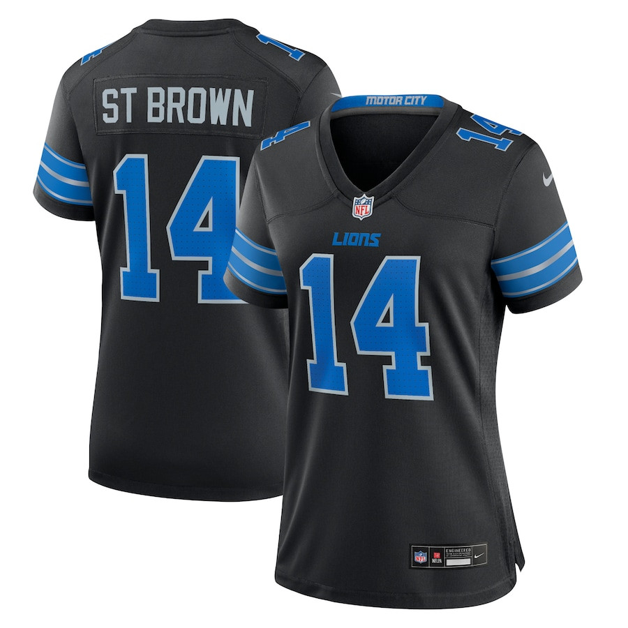 Amon-Ra St. Brown 14 Detroit Lions 2nd Alternate Game Black NFL Jersey Women's