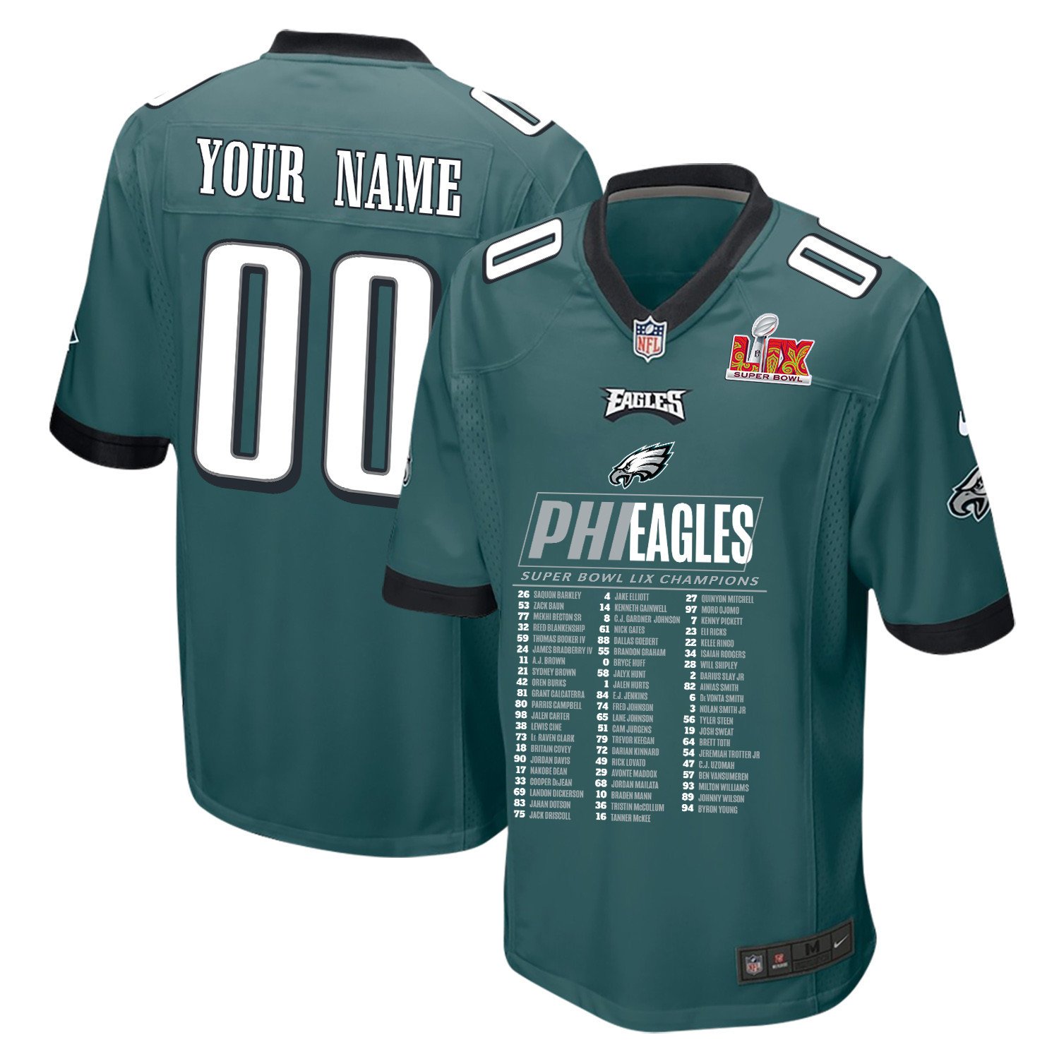 Philadelphia Eagles Super Bowl LIX Eagles Roster Game Midnight Green NFL Jersey Men's