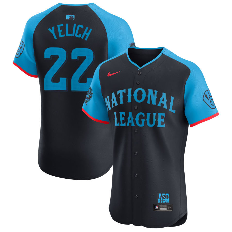 Christian Yelich 22 National League 2024 All Star Game Elite Player Navy MLB Jersey Men's