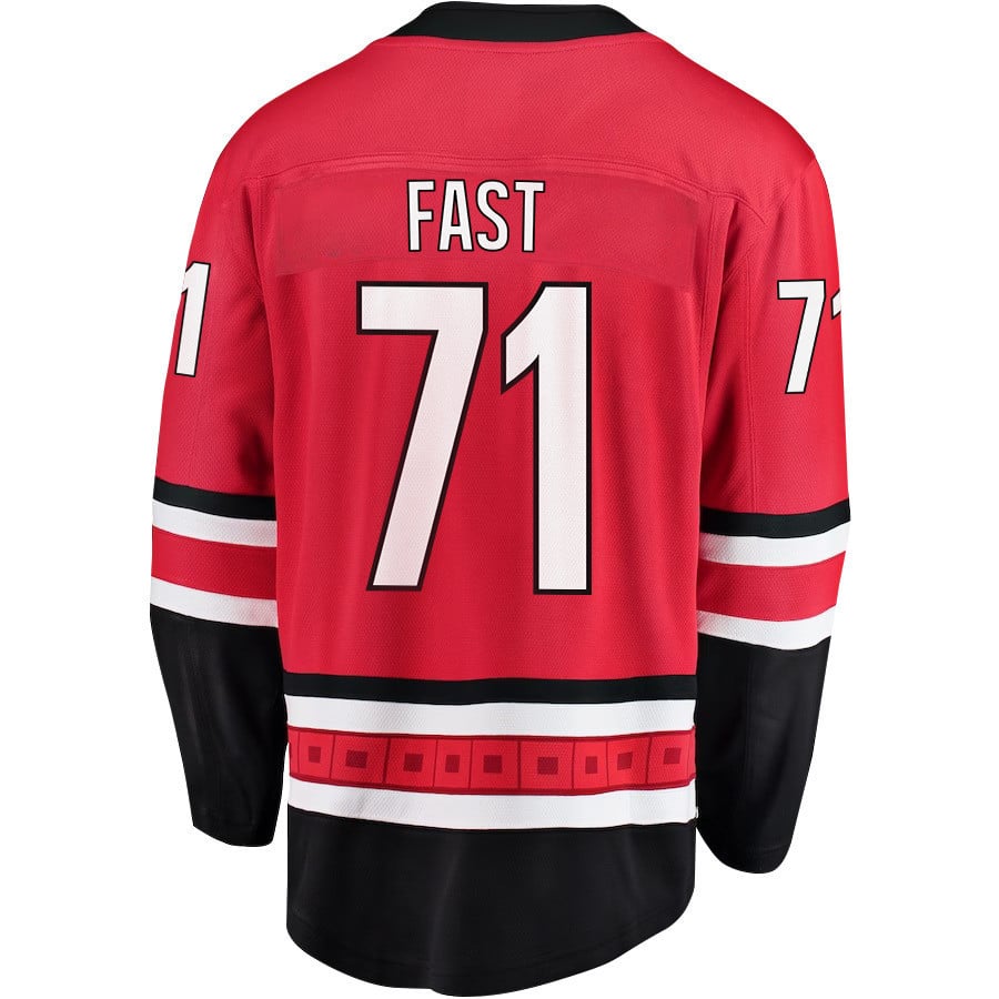 Jesper Fast 71 Carolina Hurricanes Stanley Cup 2023 Playoffs Patch Home Breakaway Red NHL Jersey Men's