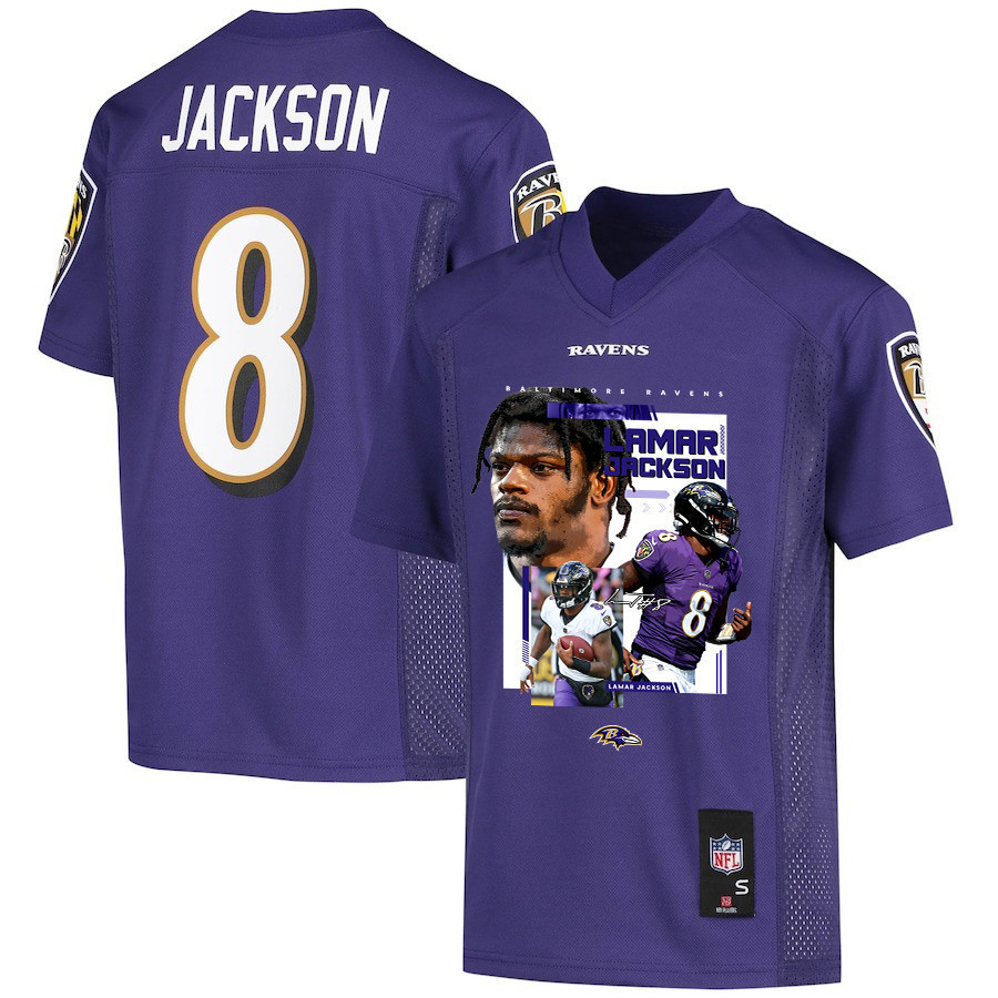 Lamar Jackson 8 Baltimore Ravens Cobra Jackson Game Purple NFL Jersey Youth