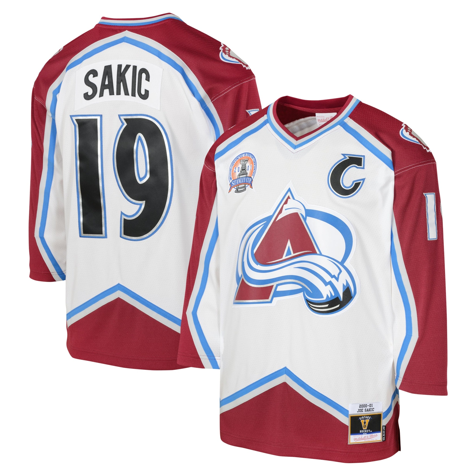 Colorado Avalanche Joe Sakic Mitchell Ness White 2000 Blue Line Player NHL Jersey Youth