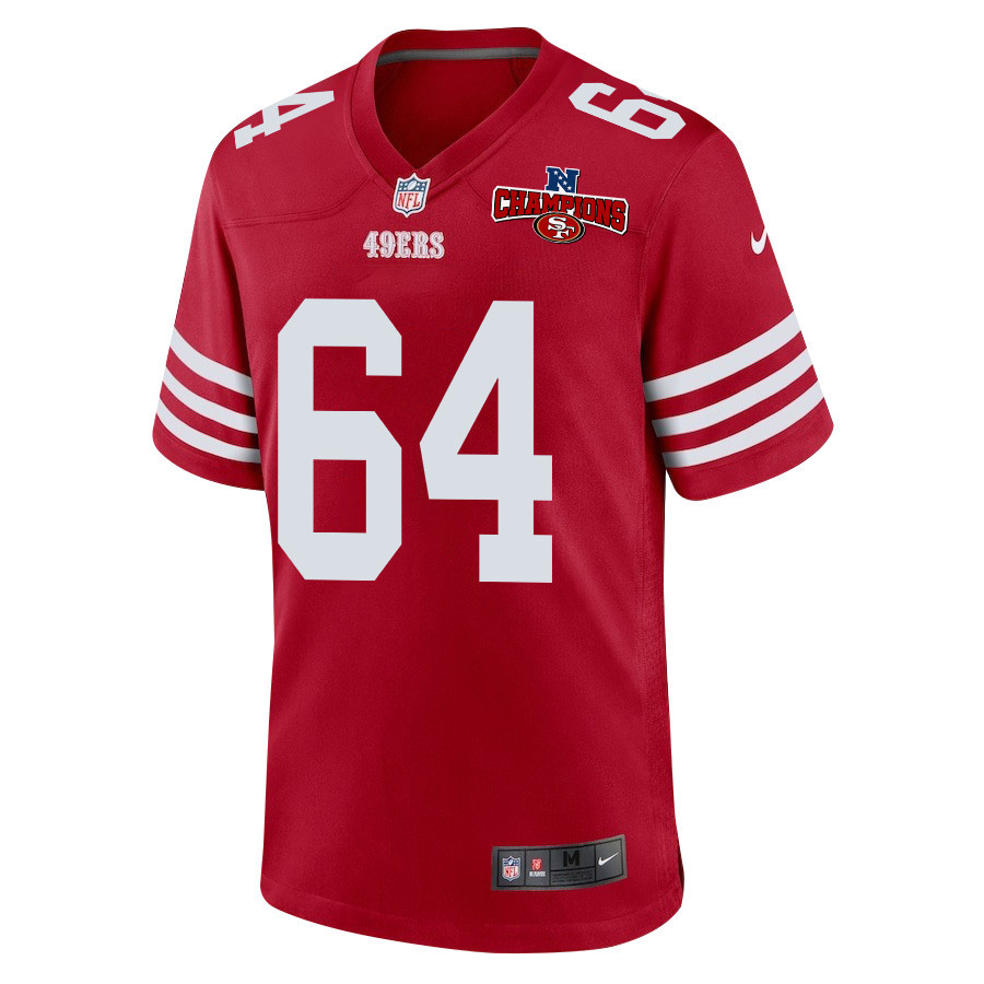Jake Brendel 64 San Francisco 49ers NFC Champions Patch Game Scarlet NFL Jersey Men's