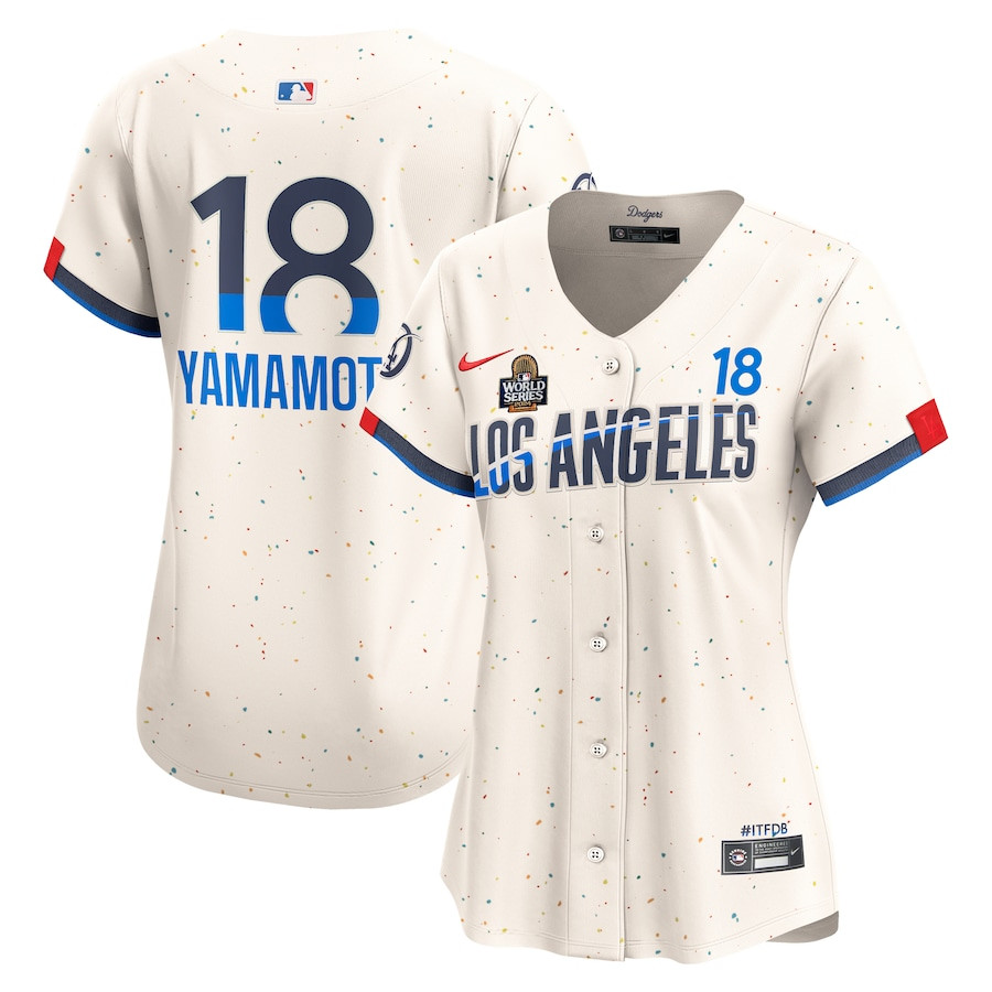 Yoshinobu Yamamoto 18 Los Angeles Dodgers 2024 World Series Champions City Connect Limited Player Cream MLB Jersey Women's