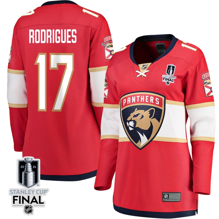 Evan Rodrigues 17 Florida Panthers 2024 STANLEY CUP Final Home Breakaway Red NHL Jersey Women's