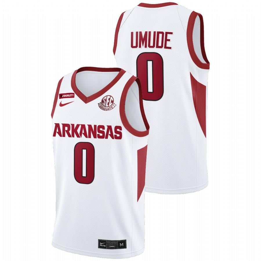 Stanley Umude White Arkansas Razorbacks 2022 College SEC Graduate Patch NCAA Jersey Men's