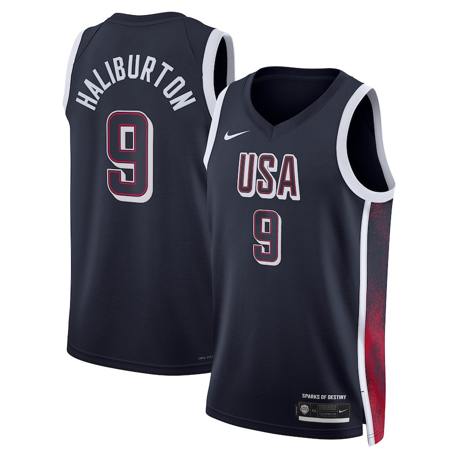 Tyrese Haliburton 9 USA Unisex 2024 Swingman Player Navy NBA Jersey Unisex