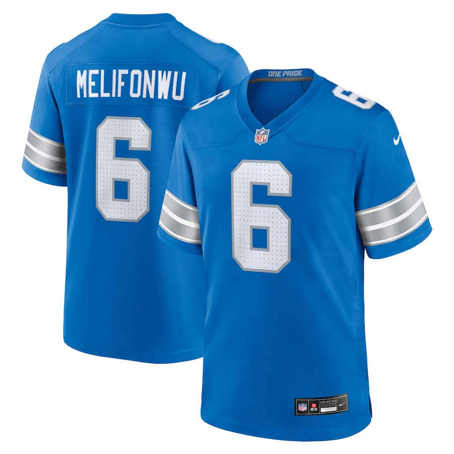 Ifeatu Melifonwu 6 Detroit Lions Team Game Blue NFL Jersey Men's