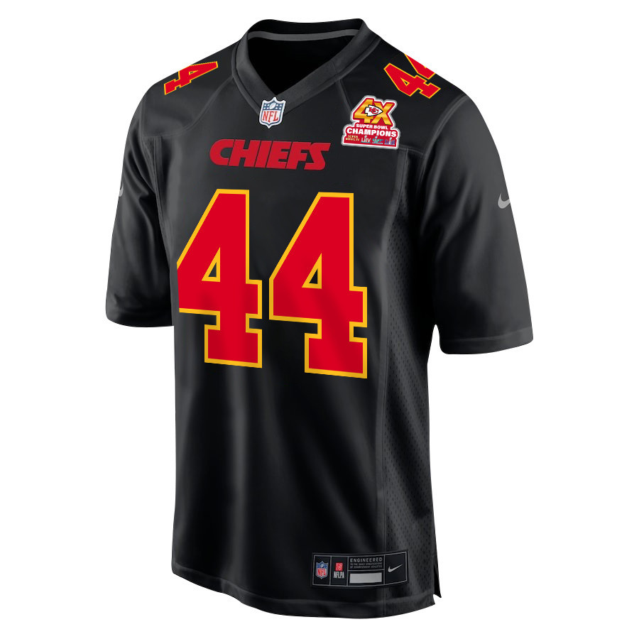Cam Jones 44 Kansas City Chiefs Super Bowl LVIII Champions 4X Fashion Game Carbon Black NFL Jersey Men's