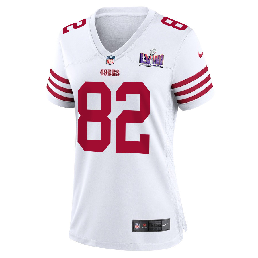 Ross Dwelley 82 San Francisco 49ers Super Bowl LVIII Patch Game White NFL Jersey Women's