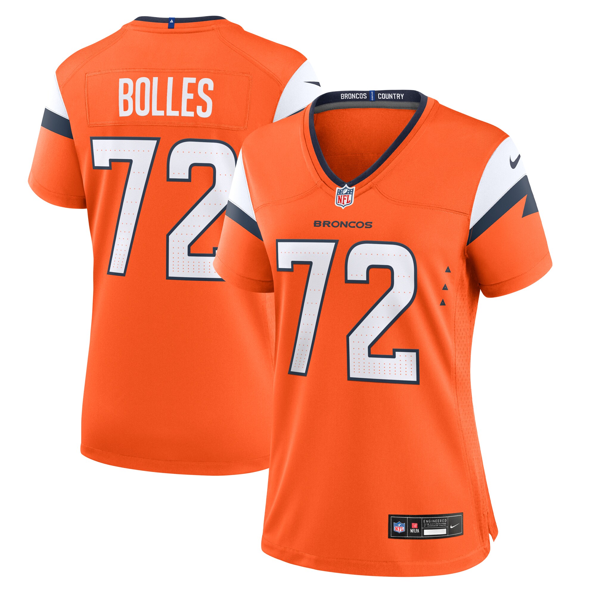 Denver Broncos Garett Bolles Orange Team Game NFL Jersey Women's
