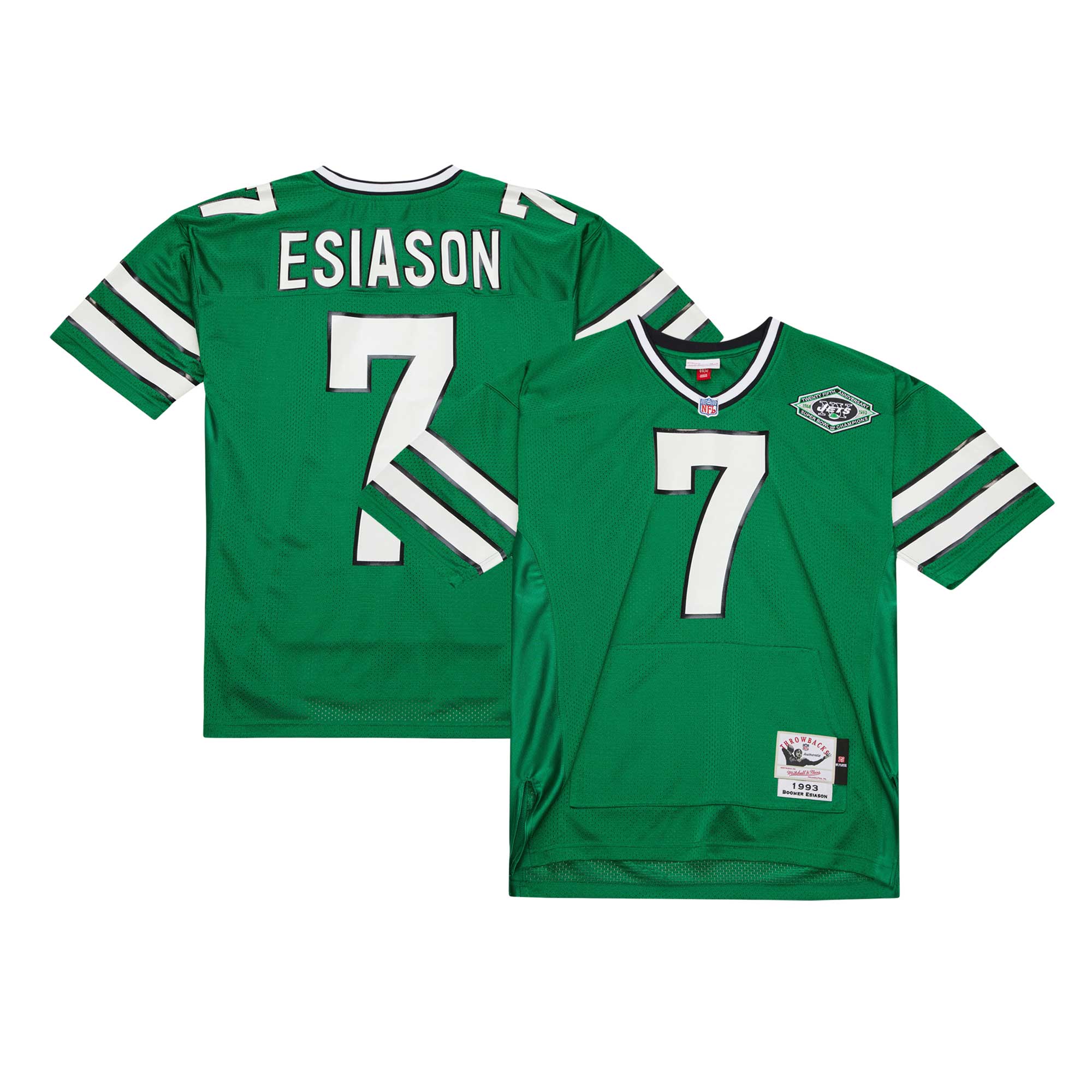 New York Jets Boomer Esiason Mitchell Ness Kelly Green 1993 Throwback Retired Player Pocket NFL Jersey Men's