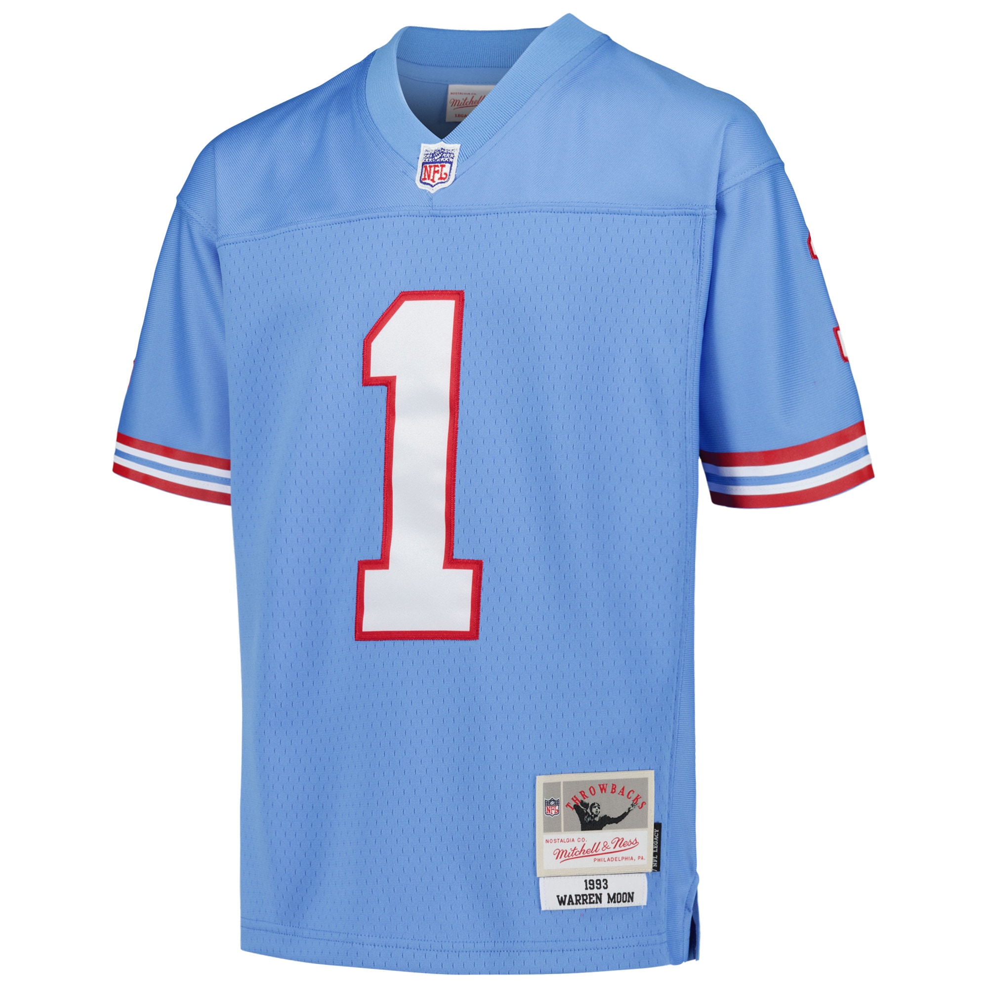 Houston Oilers Warren Moon Mitchell Ness Light Blue Gridiron Classics 1993 Retired Player Legacy NFL Jersey Youth