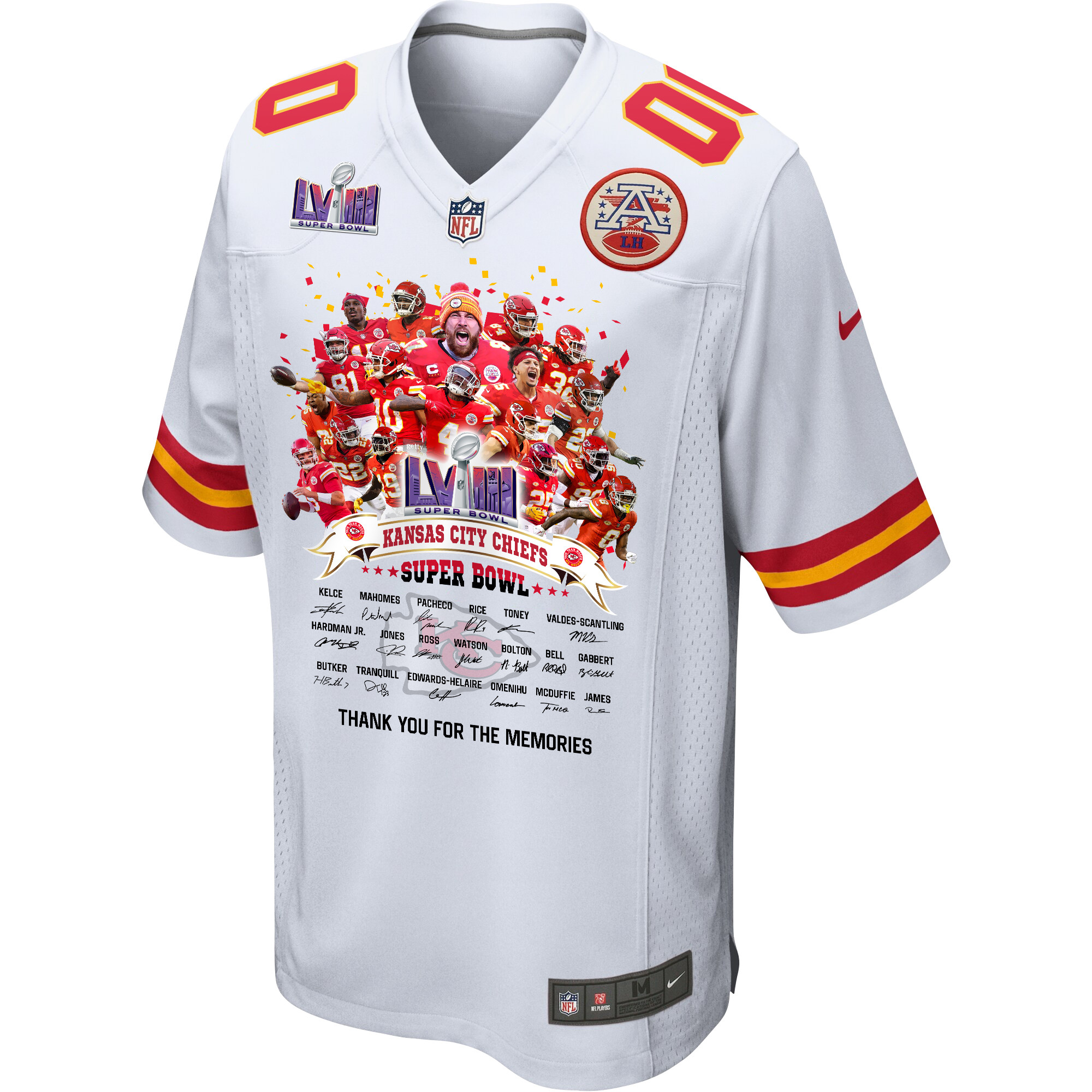 Kansas City Chiefs Super Bowl LVIII Thanks For Memories Game Custom White NFL Jersey Men's