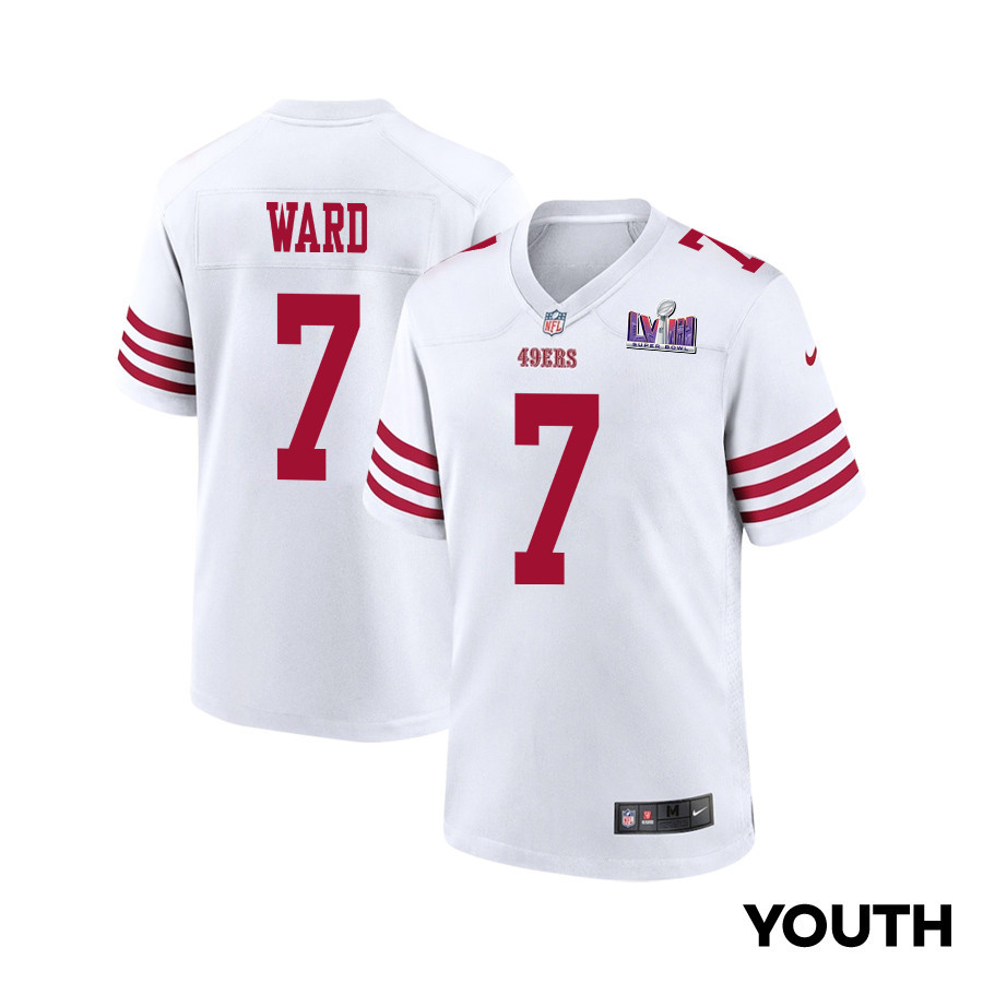 Charvarius Ward 7 San Francisco 49ers Super Bowl LVIII Patch Game White NFL Jersey Youth