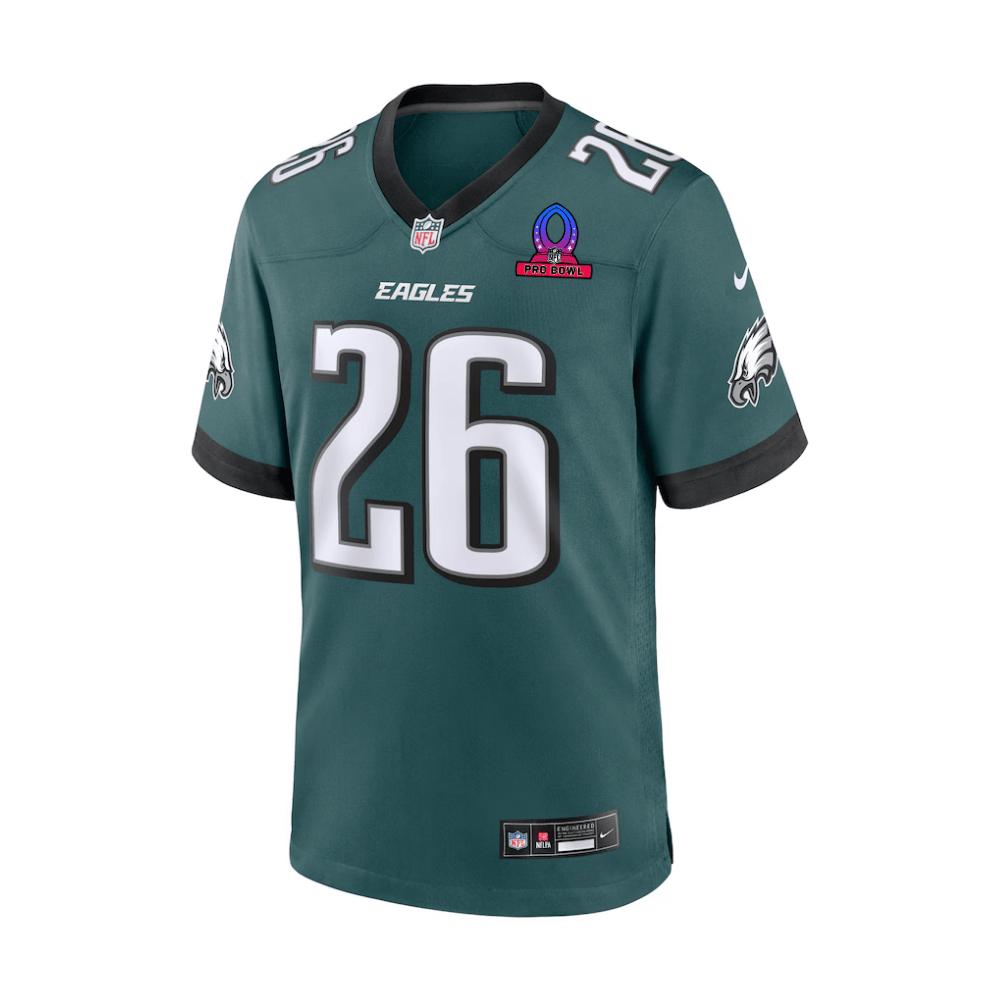Saquon Barkley 26 Philadelphia Eagles 2025 Pro Bowl Patch Game Midnight Green NFL Jersey Men's