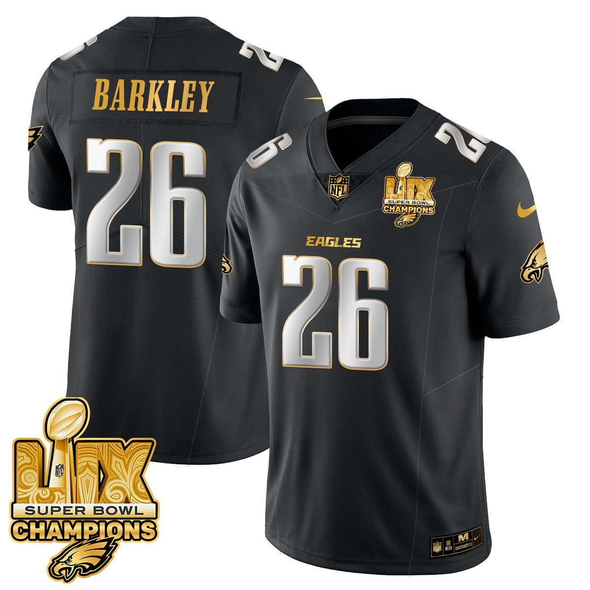 Saquon Barkley 26 Philadelphia Eagles Super Bowl LIX Champions Gold Vapor Limited Black Gold NFL Jersey Men's