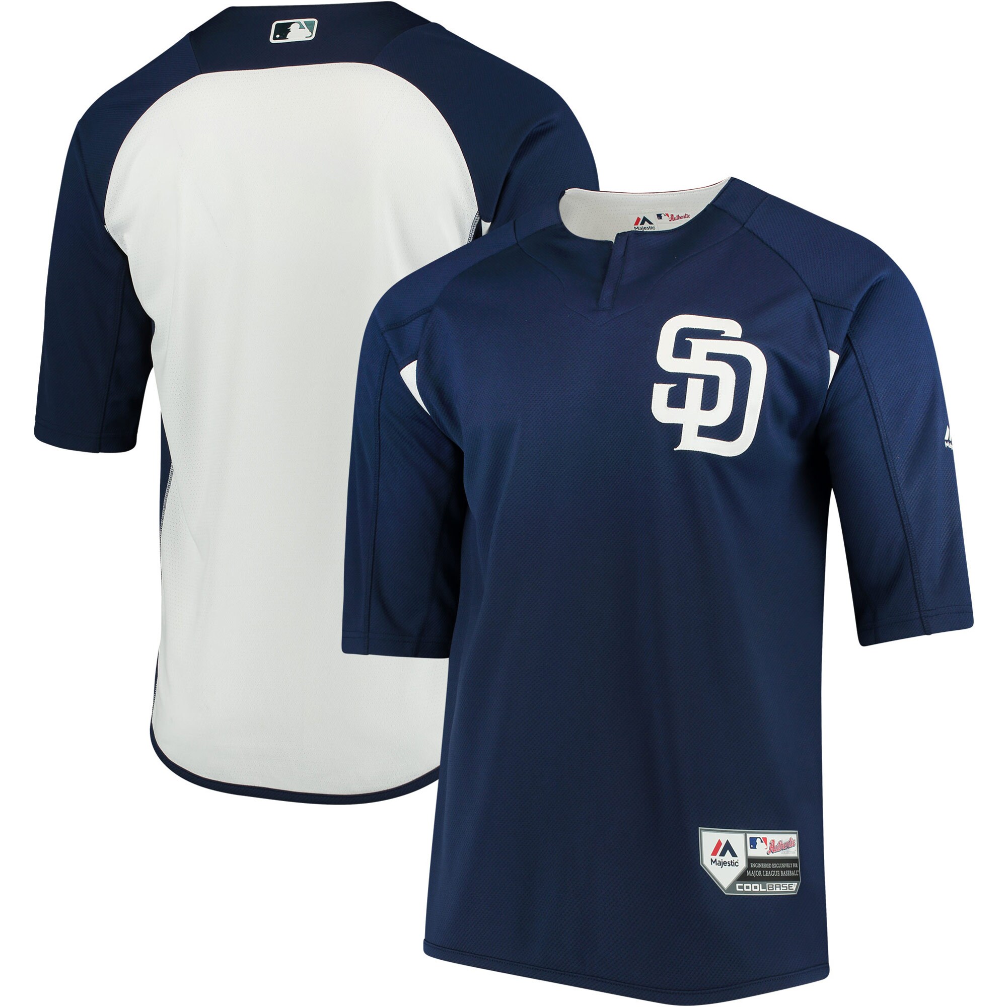 San Diego Padres Majestic Navy/White Collection On-Field 3/4-Sleeve Batting Practice MLB Jersey Men's