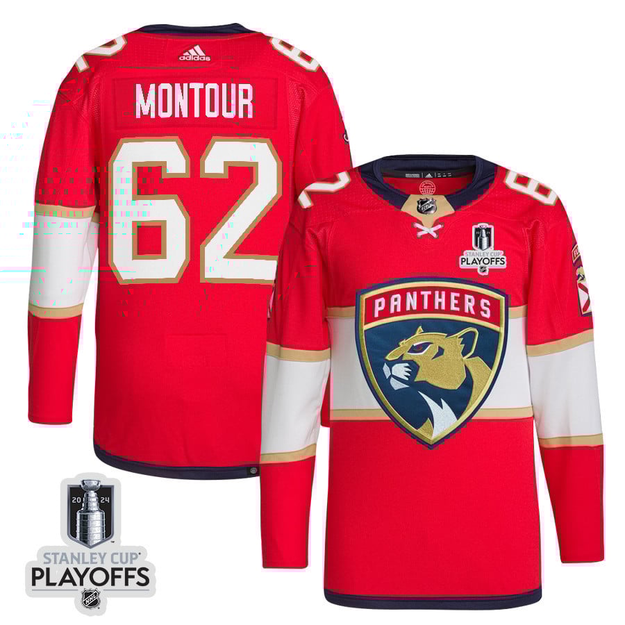Brandon Montour 62 Florida Panthers 2024 Playoffs Patch Home Red NHL Jersey Men's