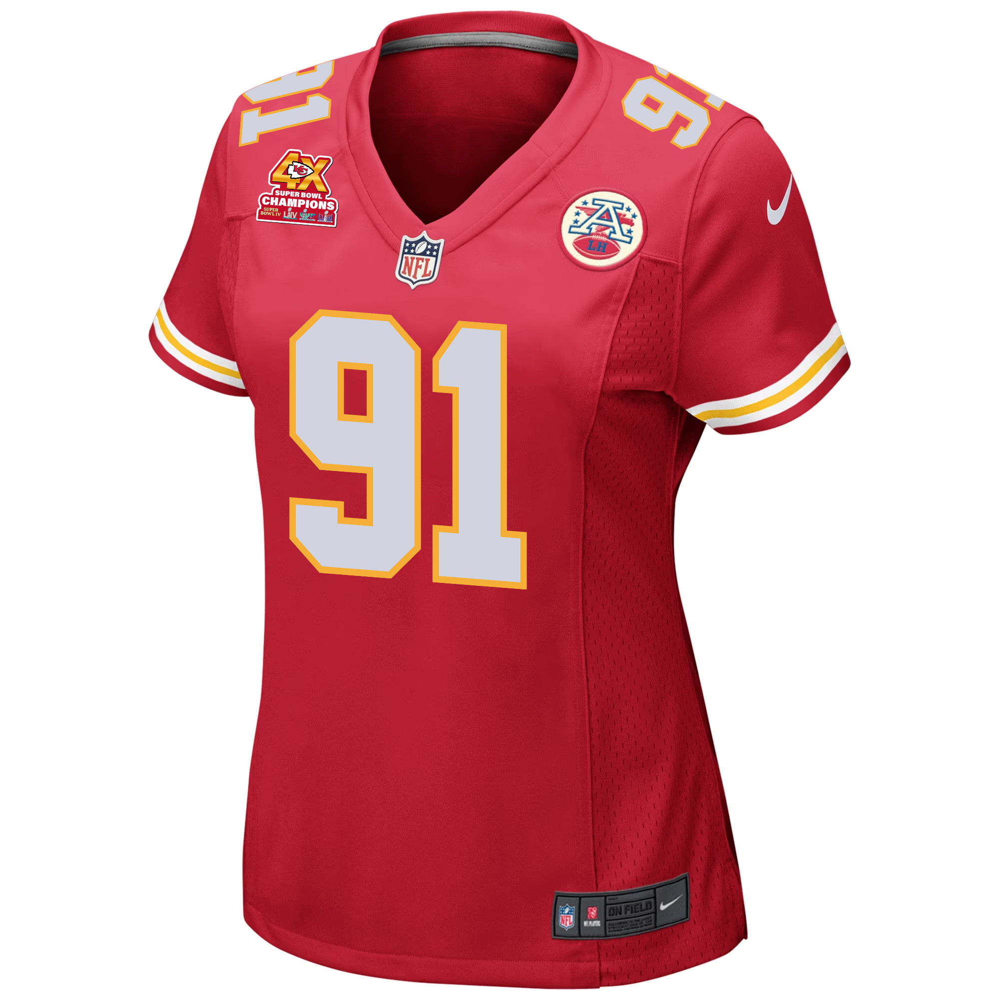 Derrick Nnadi 91 Kansas City Chiefs Super Bowl LVIII Champions 4X Game Red NFL Jersey Women's