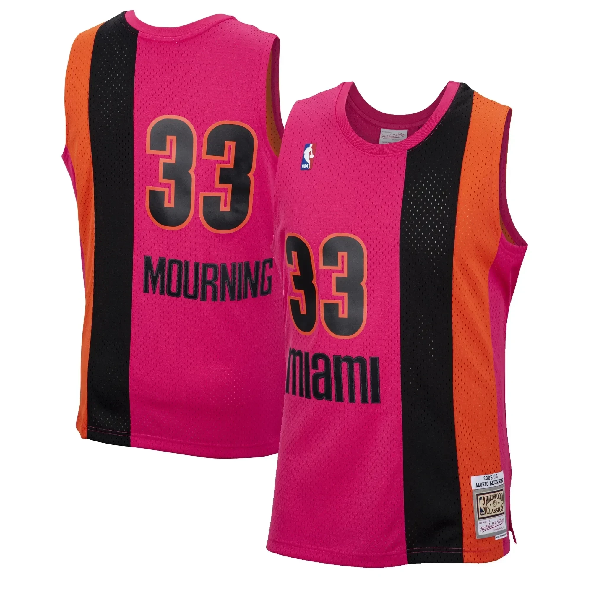 Alonzo Mourning Miami Heat Mitchell Ness 2005-06 Hardwood Classics Reload Swingman Pink NBA Jersey Men's